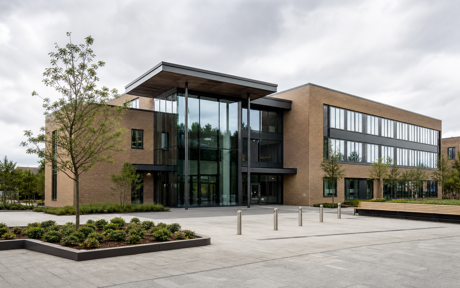 Modern civic centre representing a public-sector utility estate.